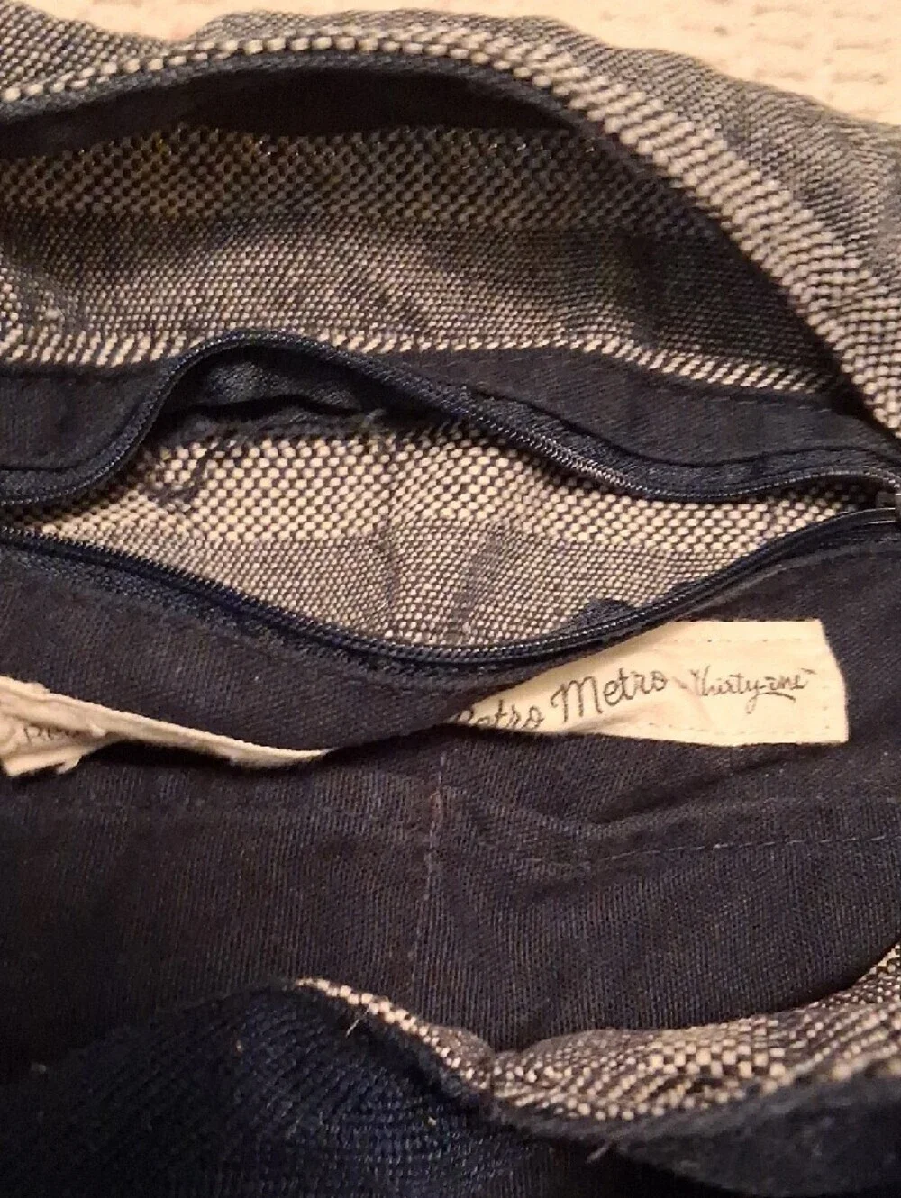 Striped Gray And Navy Cotton Messenger Bag